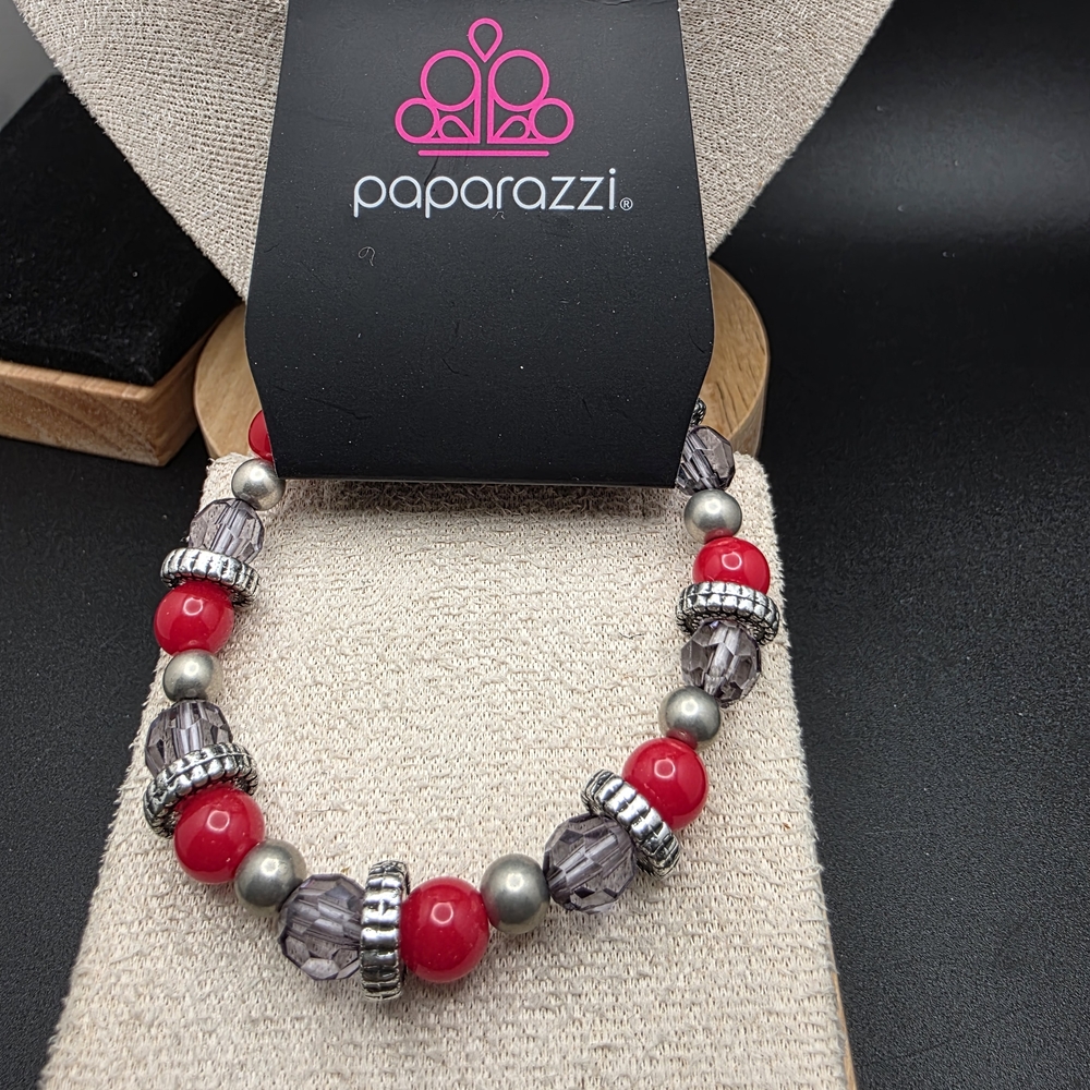 Paparazzi Red and Gray Beaded Bracelet (1960)
